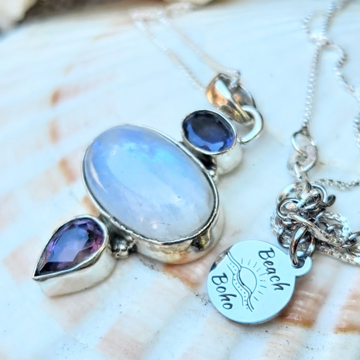 CALMING MOON - 925 MOONSTONE / IOLITE  / AMETHYST NECKLACE