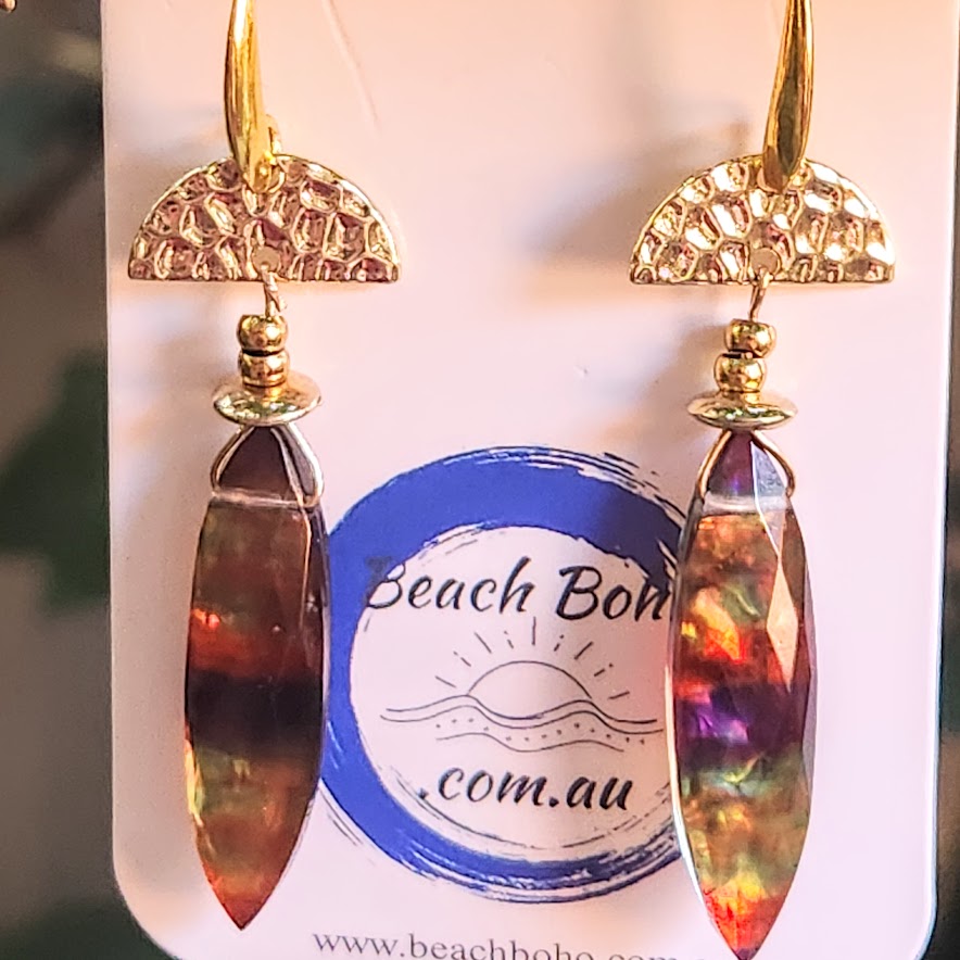 RARE GEM GREEN SHADES - AMMOLITE GOLD HOOK EARRINGS - Premium earrings from www.beachboho.com.au - Just $95! Shop now at www.beachboho.com.au