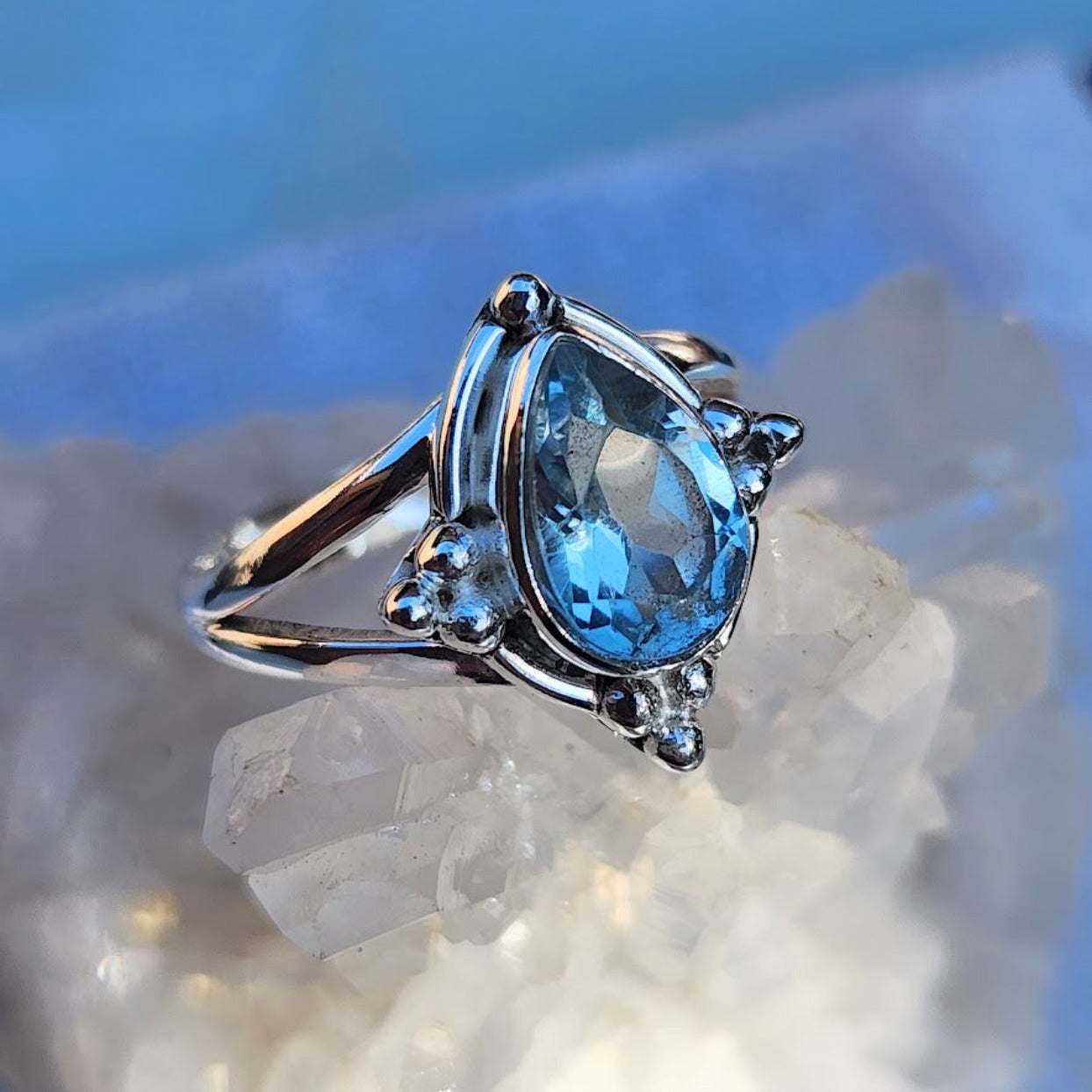 Aquamarine and sterling silver rings sale