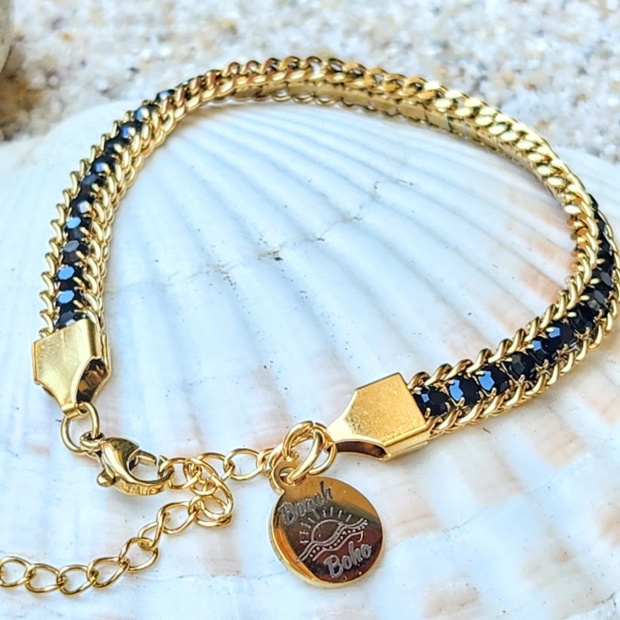 BLACK OR RAINBOW 18k GOLD TENNIS CZ WATERPROOF BRACELET