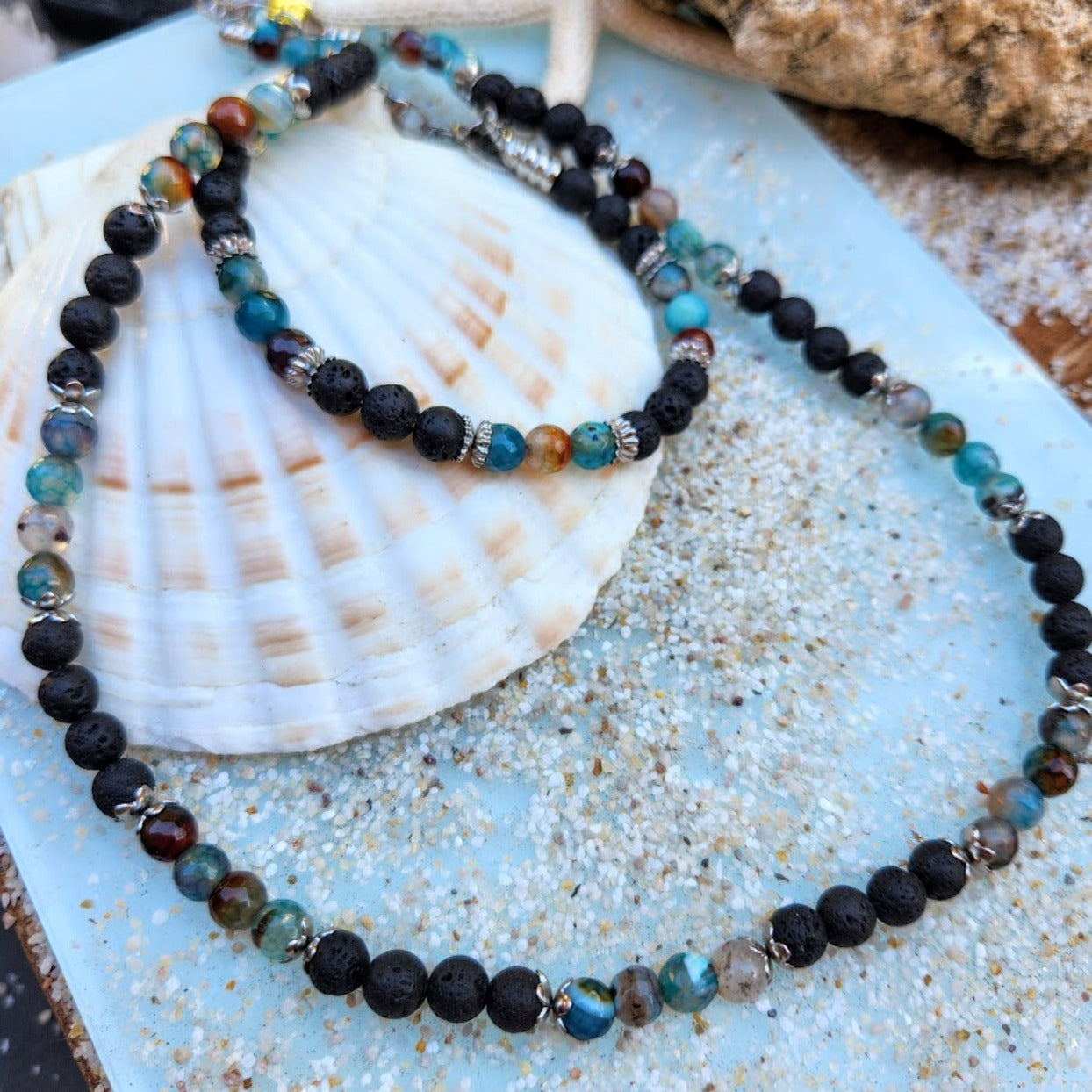 HANDMADE BRACELET & NECKLACE SET  - MEN'S AGATE & SILVER WATERPROOF - Premium necklaces from www.beachboho.com.au - Just $110! Shop now at www.beachboho.com.au