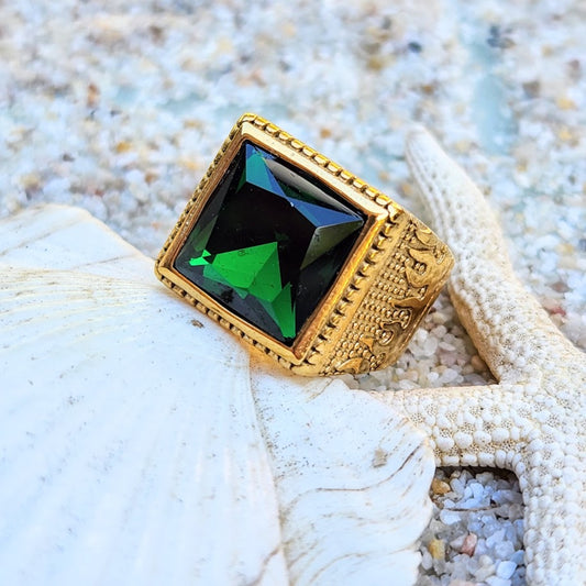 GREEN WAVE - WATERPROOF MEN'S EMERALD CRYSTAL 18K GOLD RING - Premium Rings from www.beachboho.com.au - Just $90! Shop now at www.beachboho.com.au