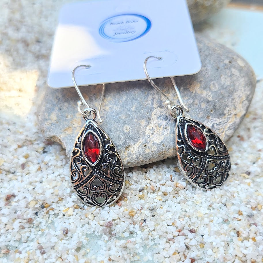 Sterling Silver 925 Garnet CZ Earrings, Silver Garnet CZ Earrings, Silver and selling Gold Garnet CZ Earrings, Handmade Silver Earrings in Israel,