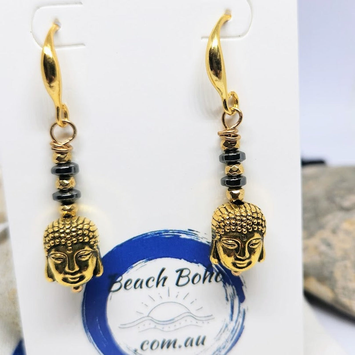 FOCUS - BUDDHA GOLD DANGLE EARRINGS 925 HOOKS - Premium earrings from www.beachboho.com.au - Just $55! Shop now at www.beachboho.com.au