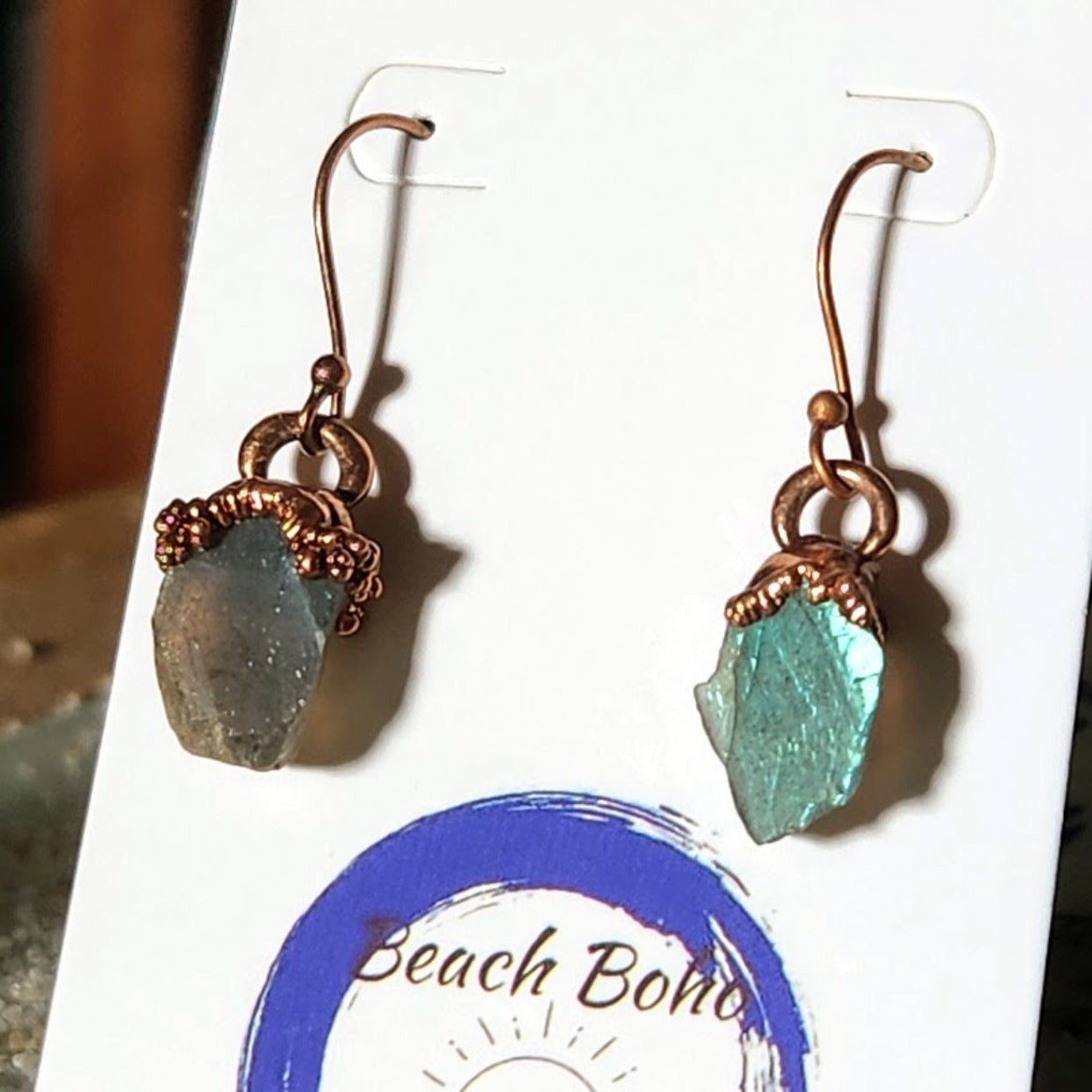 BLUE HUES  - COPPER LABRADORITE HANDMADE HOOK EARRINGS - Premium earrings from www.beachboho.com.au - Just $45! Shop now at www.beachboho.com.au