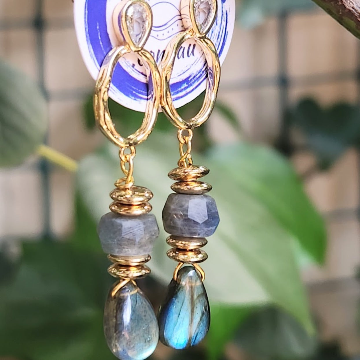 LABRADORITE DOUBLE STONE STUD EARRINGS www.beachboho