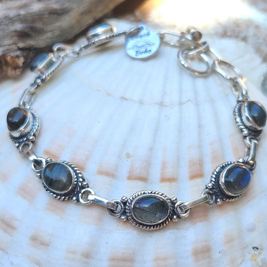 QUARTRO GEMS - TURQUOISE / LABRADORITE / MOONSTONE OR CITRINE GEMSTONE 925 BRACELET