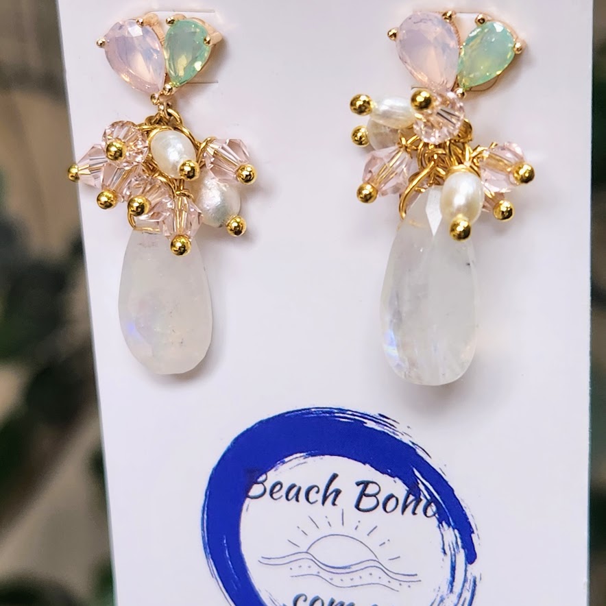 LITTLE PEARLS - MOONSTONE & PEARL CRYSTAL STUD EARRINGS - Premium earrings from www.beachboho.com.au - Just $75! Shop now at www.beachboho.com.au