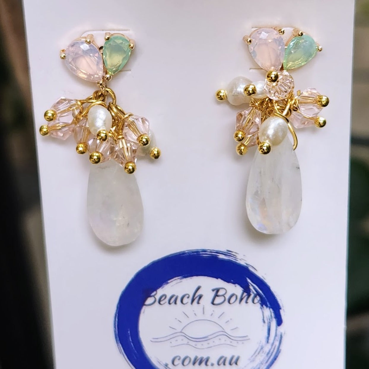 LITTLE PEARLS - MOONSTONE & PEARL CRYSTAL STUD EARRINGS - Premium earrings from www.beachboho.com.au - Just $75! Shop now at www.beachboho.com.au