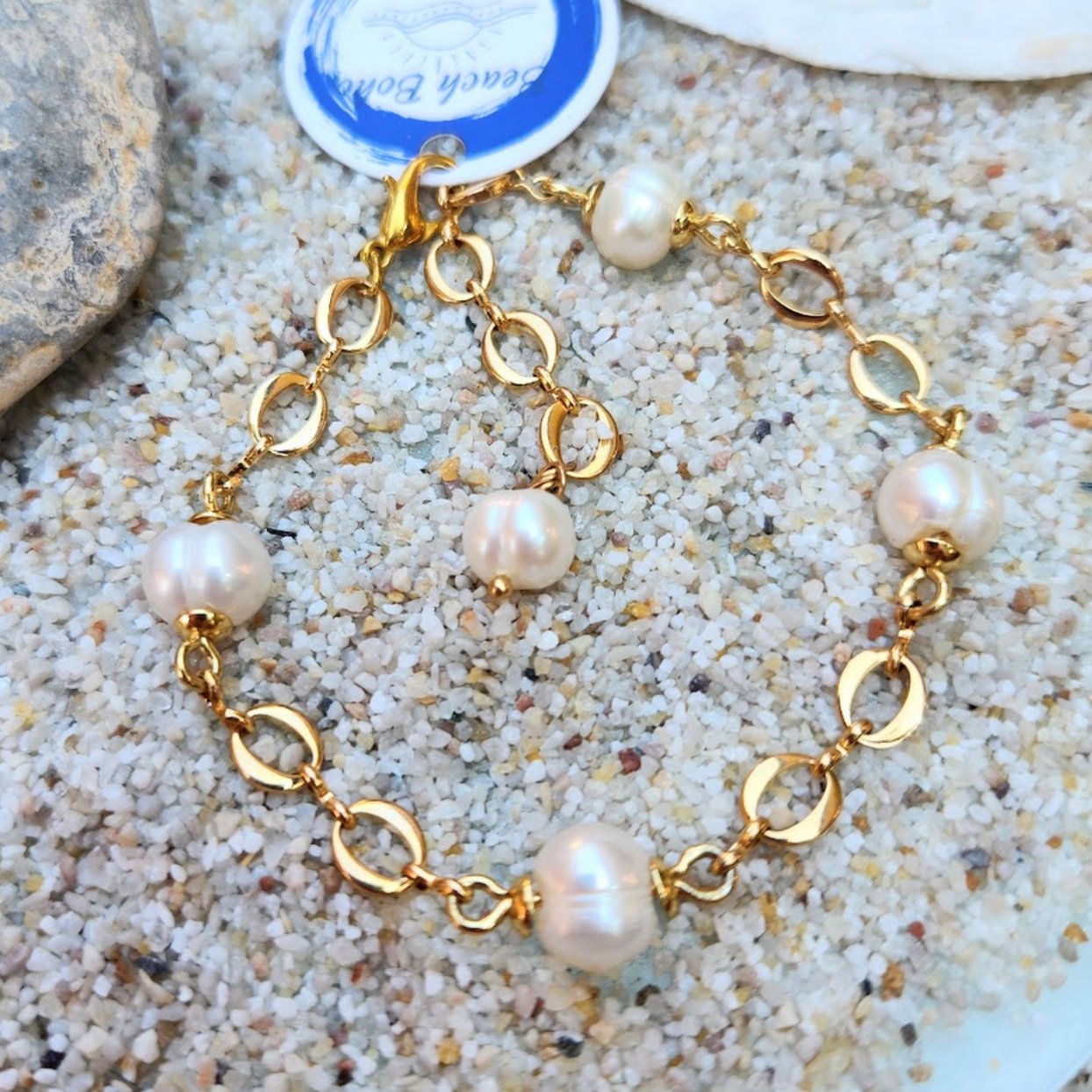 BAROQUE PEARL 'O' CHAIN WATERPROOF 18K GOLD BRACELET