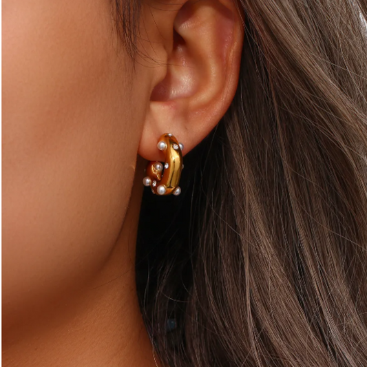 MARGALA - PEARL & CUBIC ZIRCON 18K GOLD EARRINGS - Premium earrings from www.beachboho.com.au - Just $49! Shop now at www.beachboho.com.au