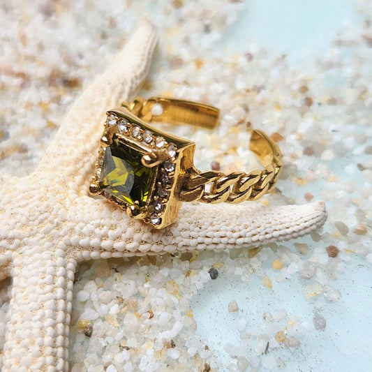 PERIDOT SPARKLES  - ADJUSTABLE WATERPROOF GOLD RING - Premium Rings from www.beachboho.com.au - Just $48! Shop now at www.beachboho.com.au