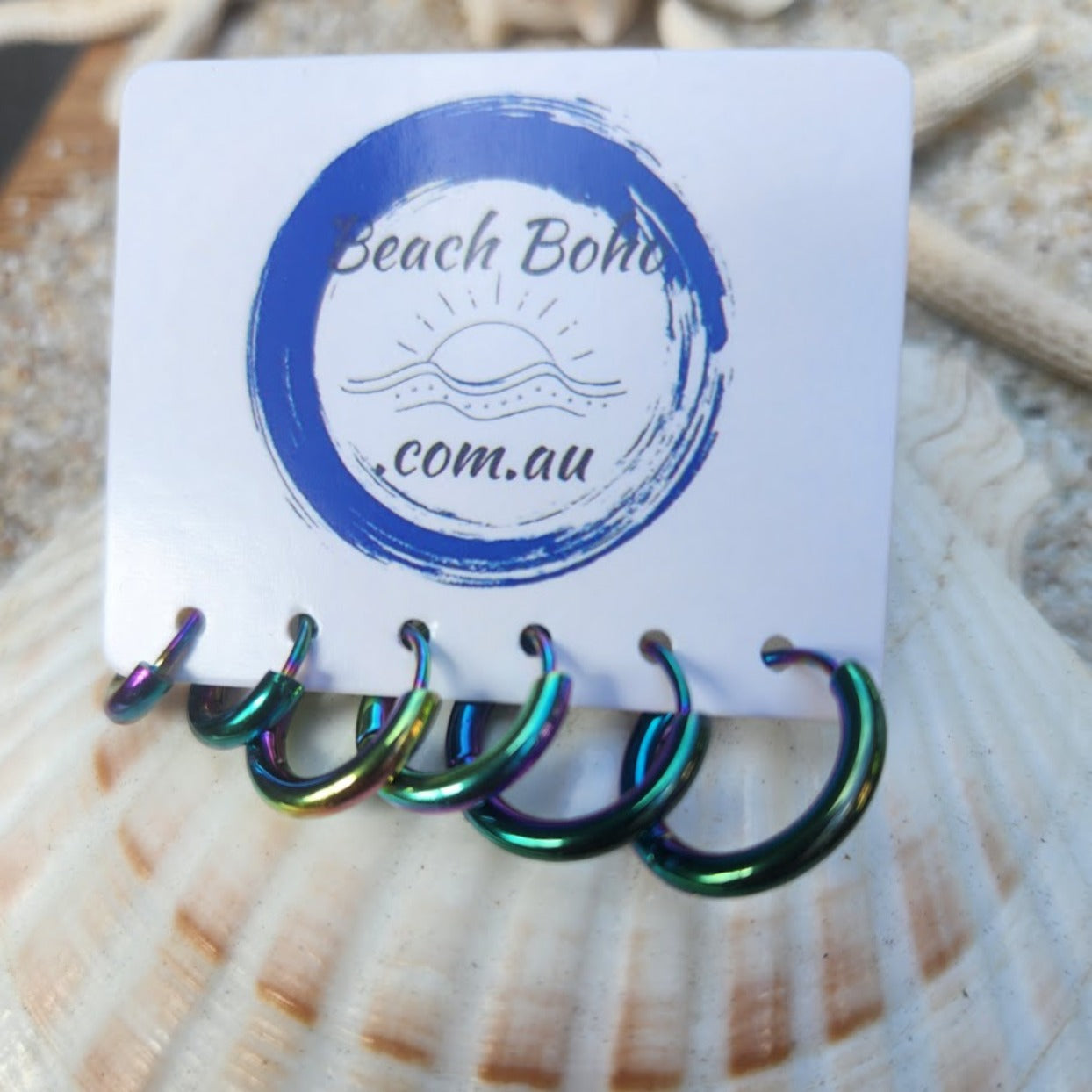 GOLD / SILVER / MULTICOLOUR & BLACK  SET OF 3 WATERPROOF HUGGIES 8/10/12mm - Premium earrings from www.beachboho.com.au - Just $57! Shop now at www.beachboho.com.au