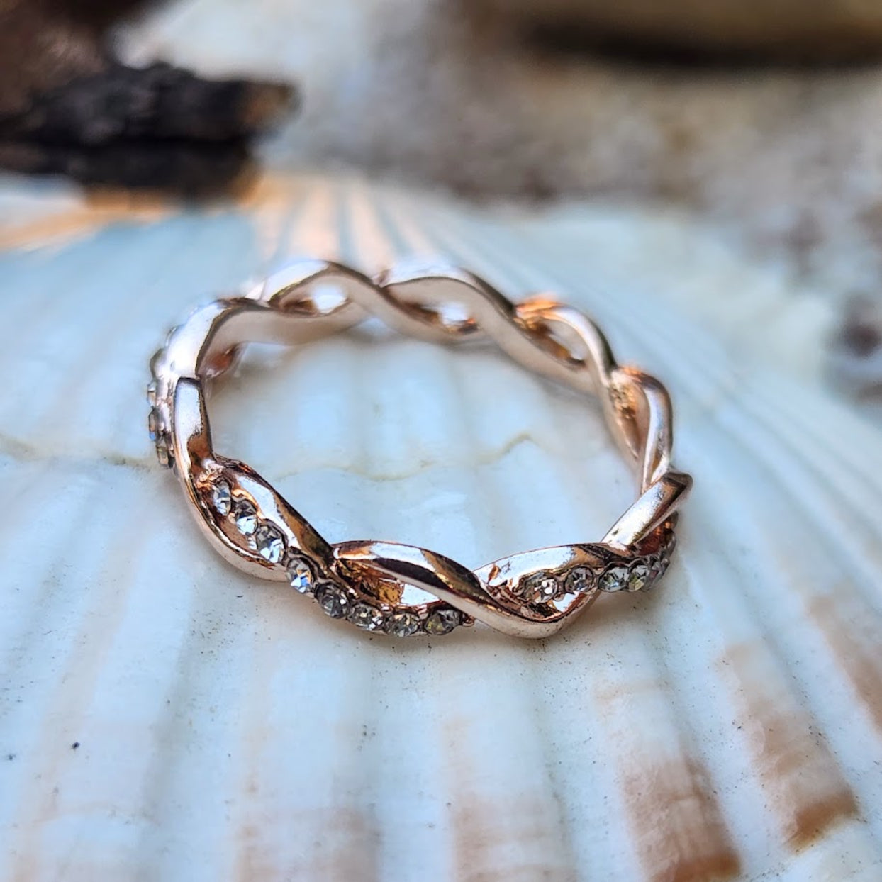 ROSE ROPE - WATERPROOF CUBIC ZIRCONIA ROSE GOLD RING