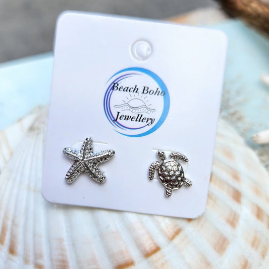 STARS & TURTLES - SILVER STUD EARRINGS