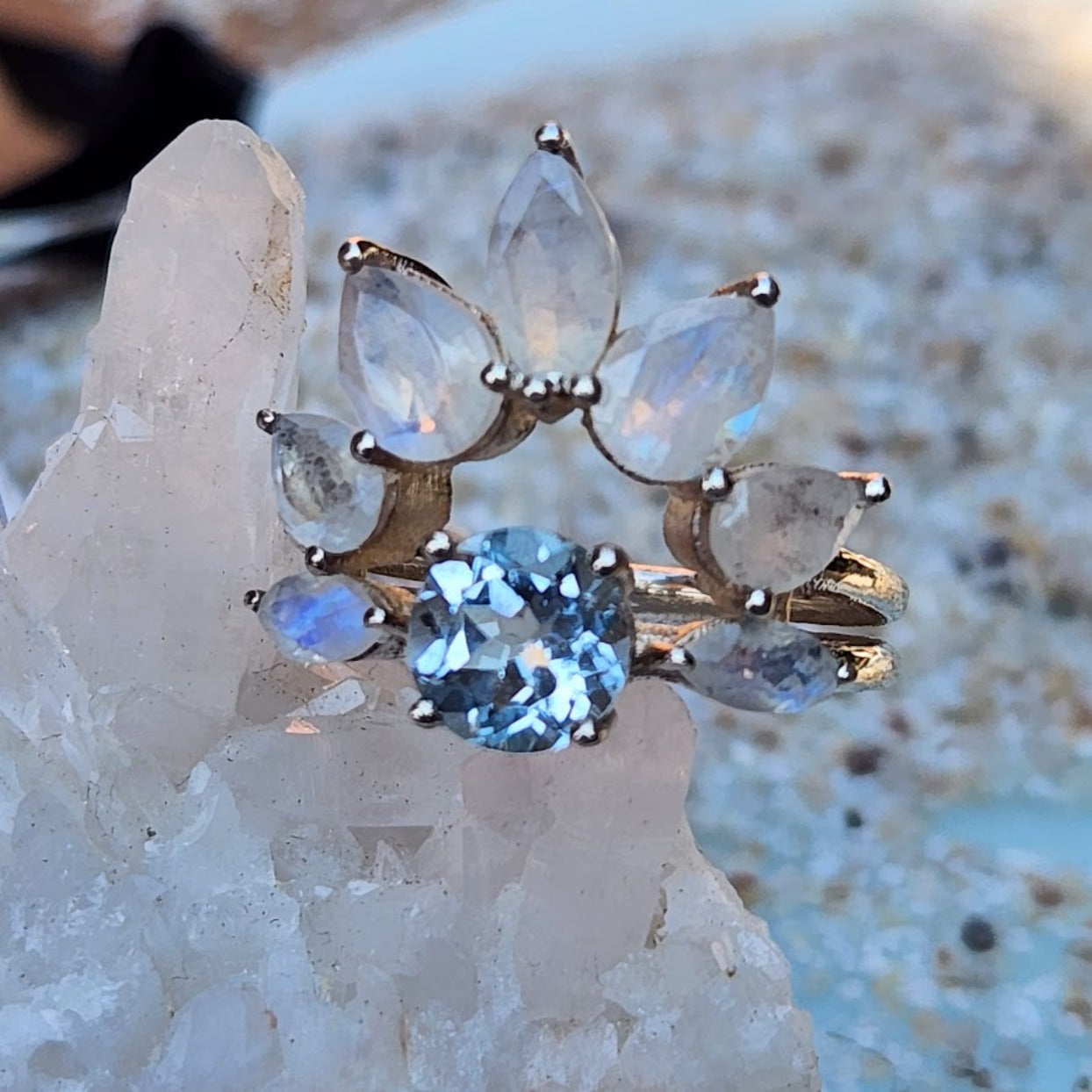 Unisex Brooch with Good 2024 Quality Natural Moonstones & Cubic Zirconia in 925 Sterling Silver