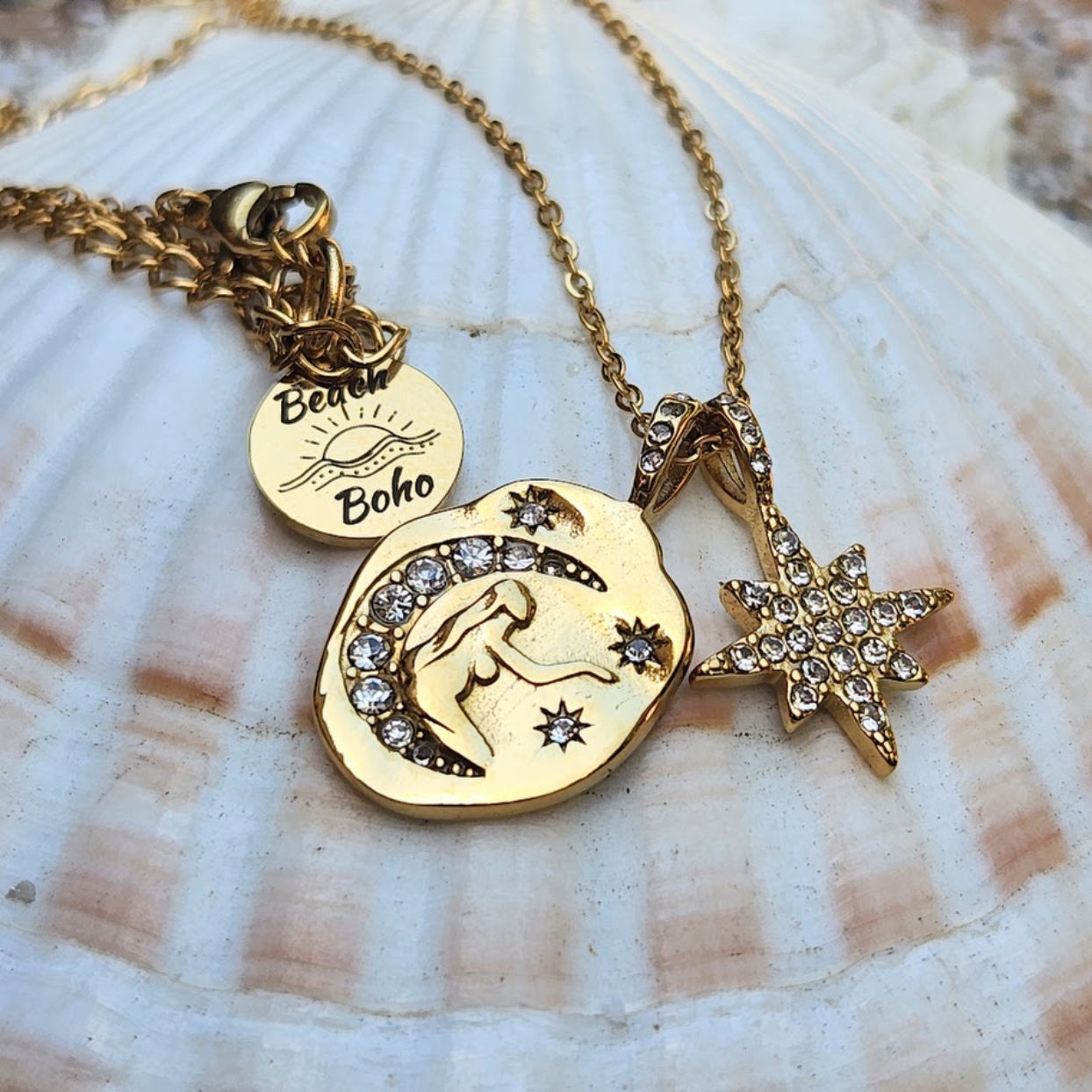 WISH UPON A STAR  - WATERPROOF 18K GOLD DOUBLE PENDANT NECKLACE