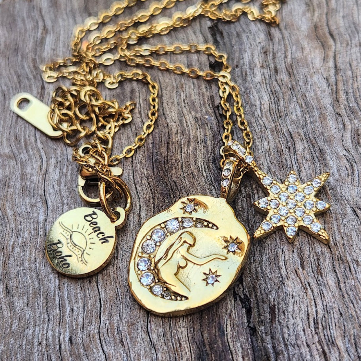 WISH UPON A STAR  - WATERPROOF 18K GOLD DOUBLE PENDANT NECKLACE