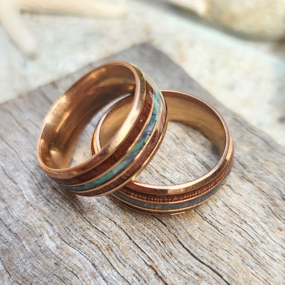 ROSE GOLD - PAUA SHELL & WOOD INLAY WATERPROOF MEN'S RING - Premium Rings from www.beachboho.com.au - Just $115! Shop now at www.beachboho.com.au