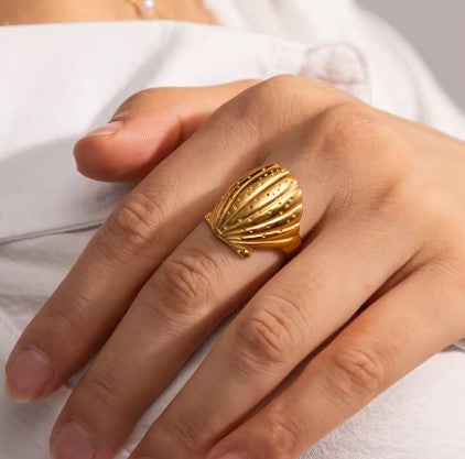 SEA SHELL  - ADJUSTABLE WATERPROOF 18K GOLD RING