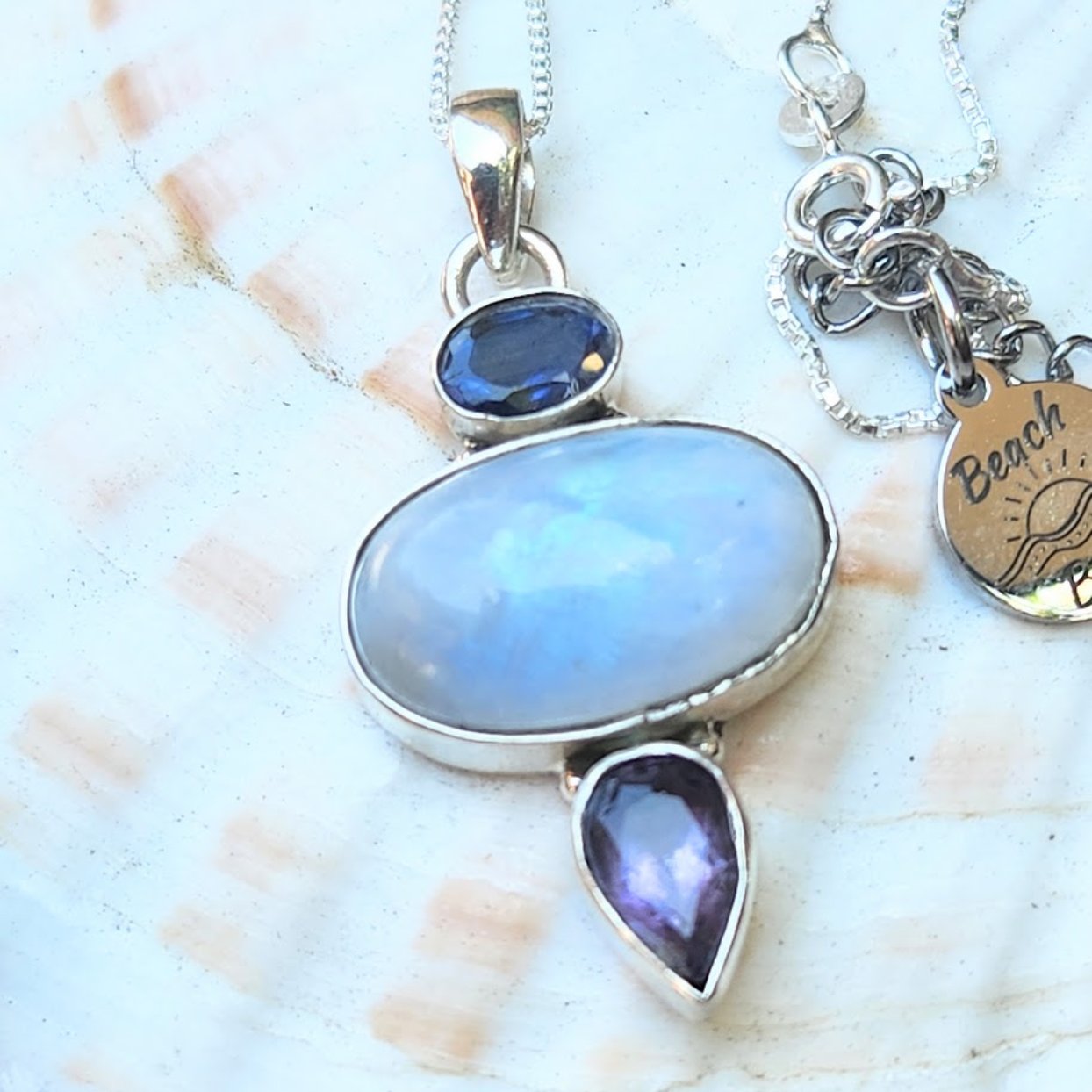 CALMING MOON - 925 MOONSTONE / IOLITE  / AMETHYST NECKLACE