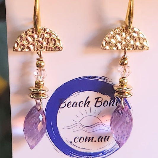 AMETHYST ROSE QUARTZ MOON DROP HOOK EARRINGS - Premium earrings from www.beachboho.com.au - Just $55! Shop now at www.beachboho.com.au