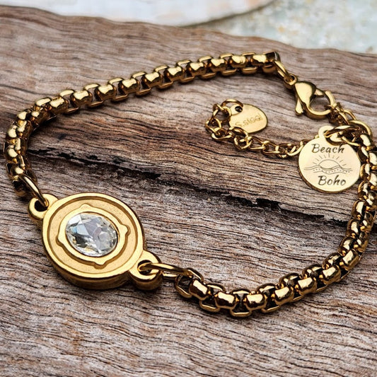 BRIGHT STAR  - CUBIC ZIRCONIA 18 CT GOLD WATERPROOF CHAIN BRACELET