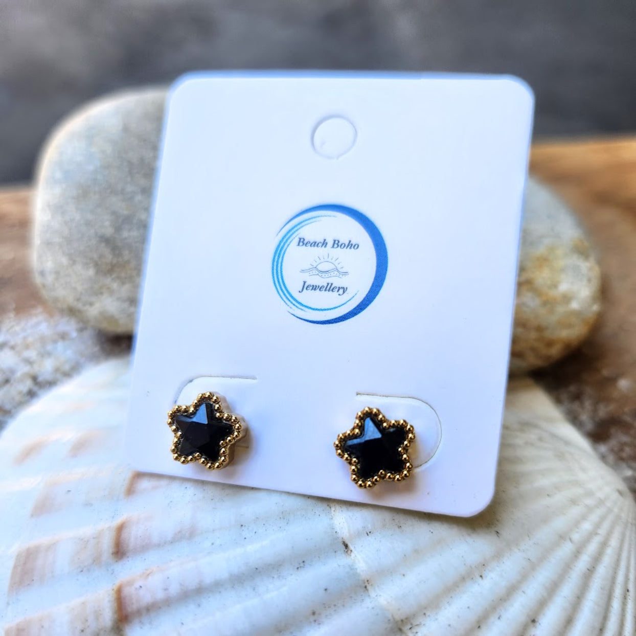 PRETTY FLOWERS - CRYSTAL OR BLACK WATERPROOF STUD EARRINGS