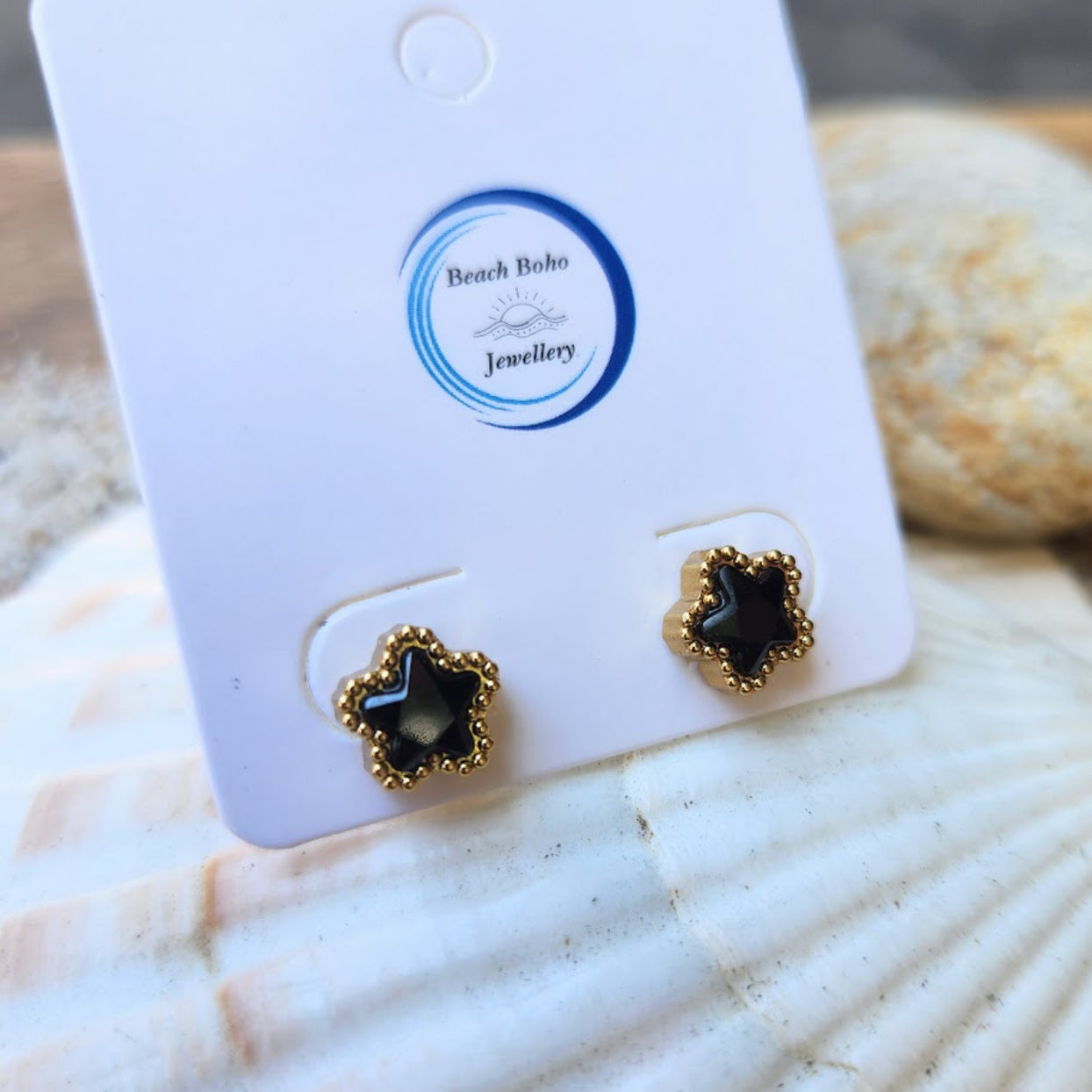 PRETTY FLOWERS - CRYSTAL OR BLACK WATERPROOF STUD EARRINGS