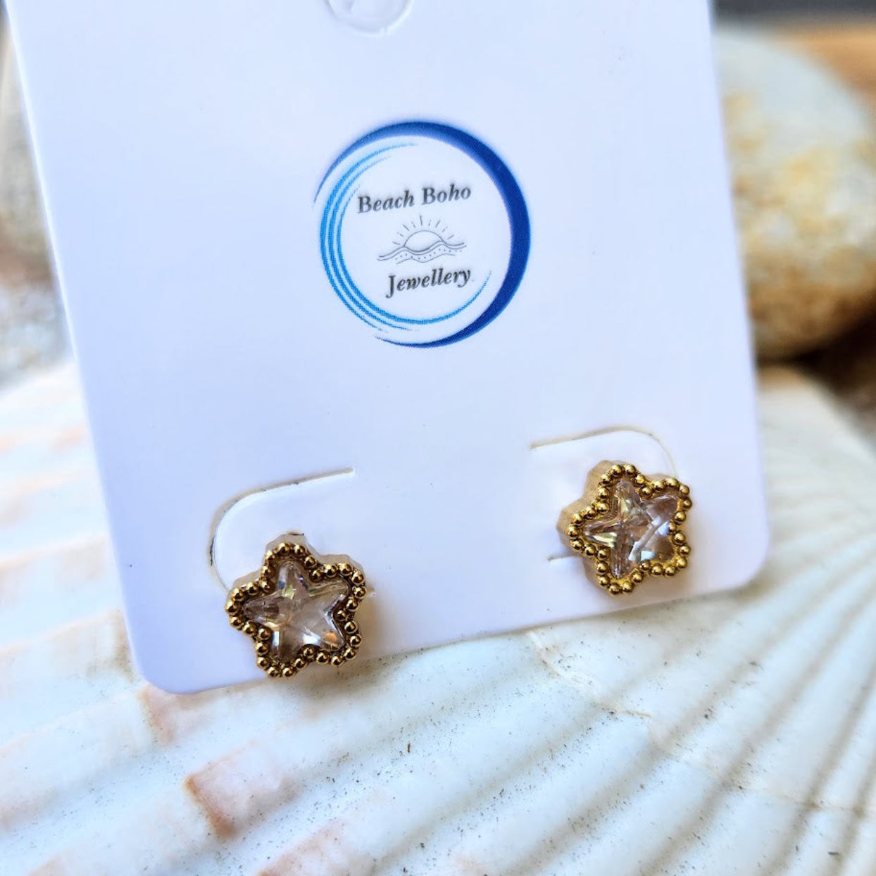 PRETTY FLOWERS - CRYSTAL OR BLACK WATERPROOF STUD EARRINGS