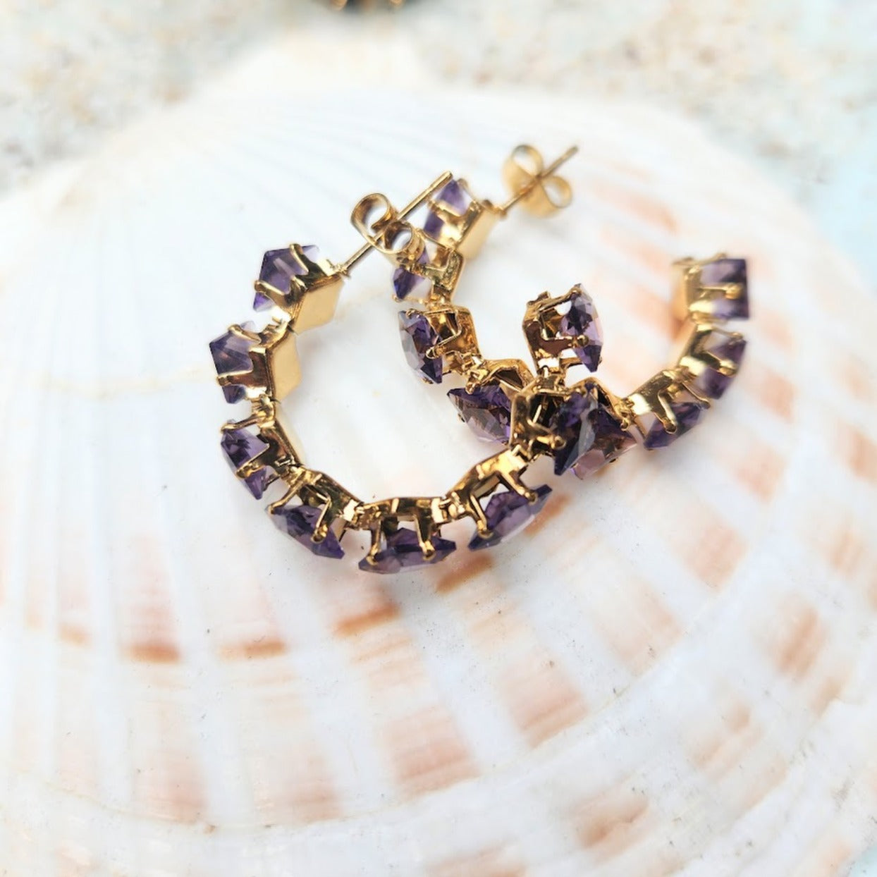 CRYSTAL HOOPS - 18K BLACK OR PURPLE WATERPROOF STUD HOOP EARRINGS - Premium earrings from www.beachboho.com.au - Just $40! Shop now at www.beachboho.com.au