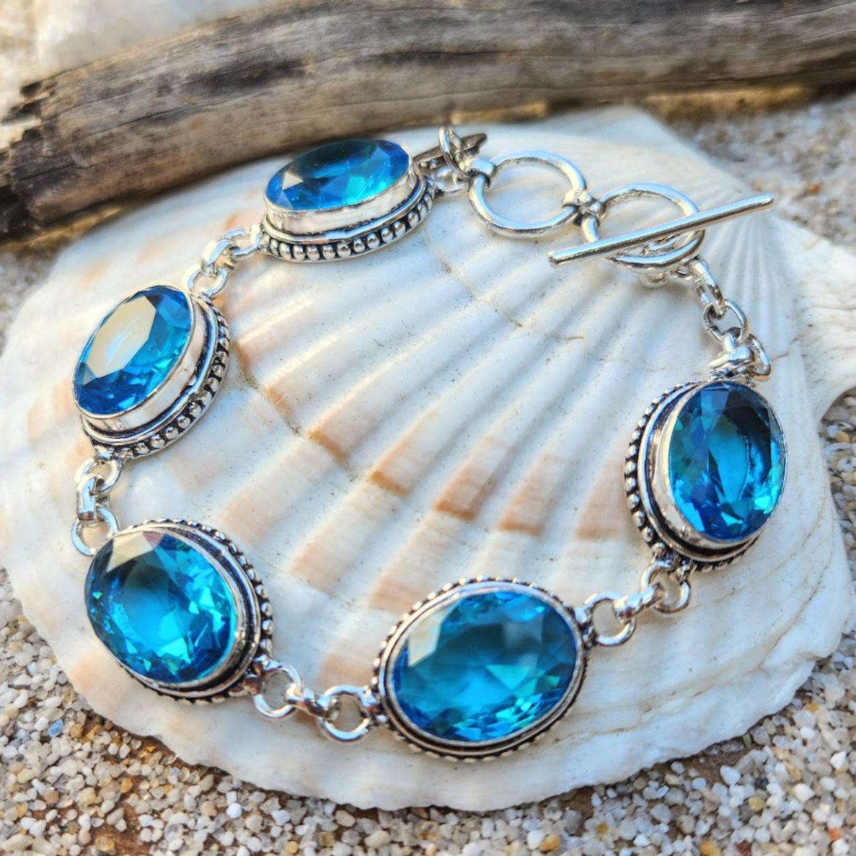 DEEP OCEANS  - BLUE TOPAZ GEMSTONE 925 BRACELET