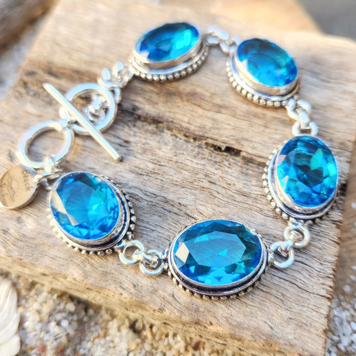 DEEP OCEANS  - BLUE TOPAZ GEMSTONE 925 BRACELET