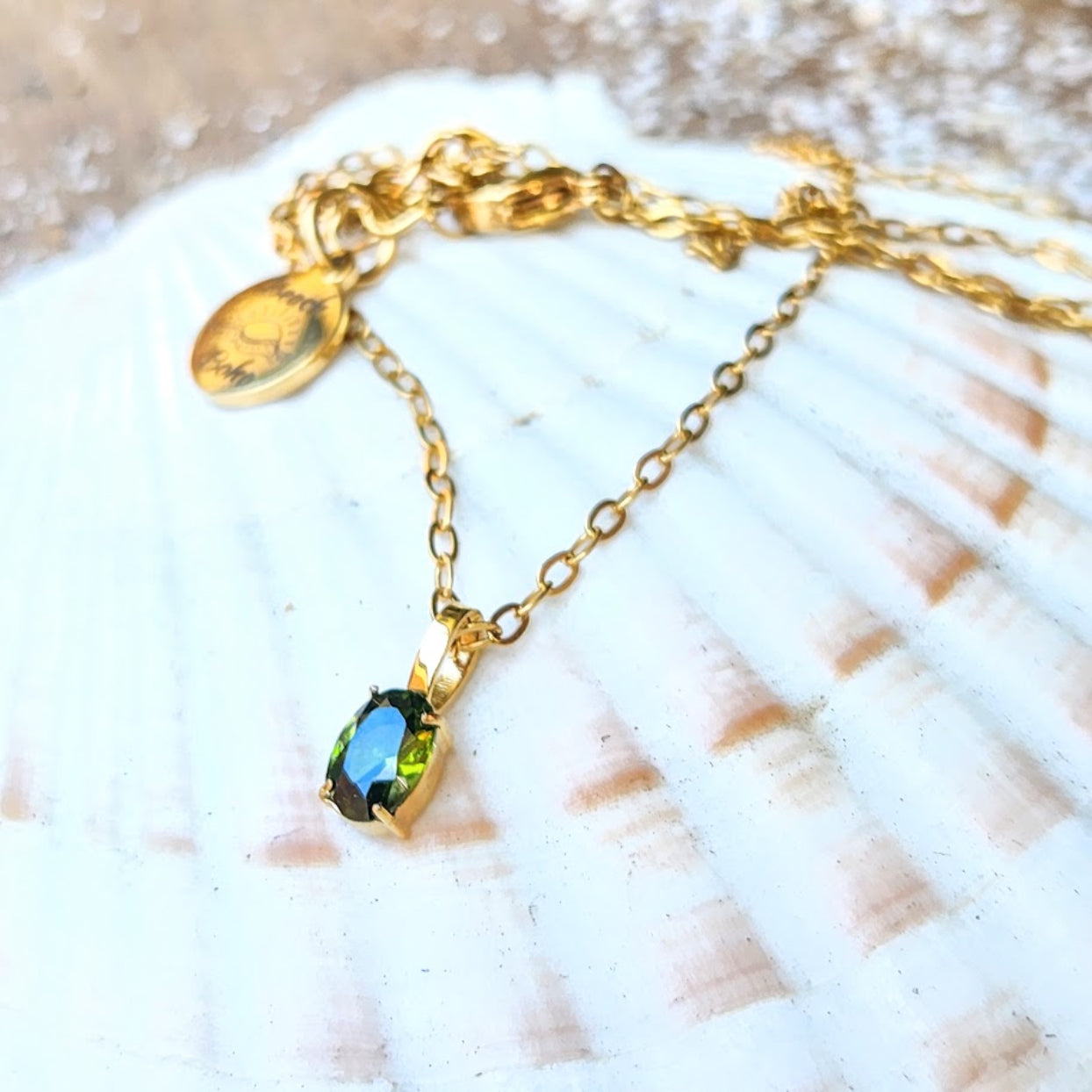 CRYSTAL DROPS - PERIDOT / AQUAMARINE / CLEAR CZ WATERPROOF GOLD NECKLACES