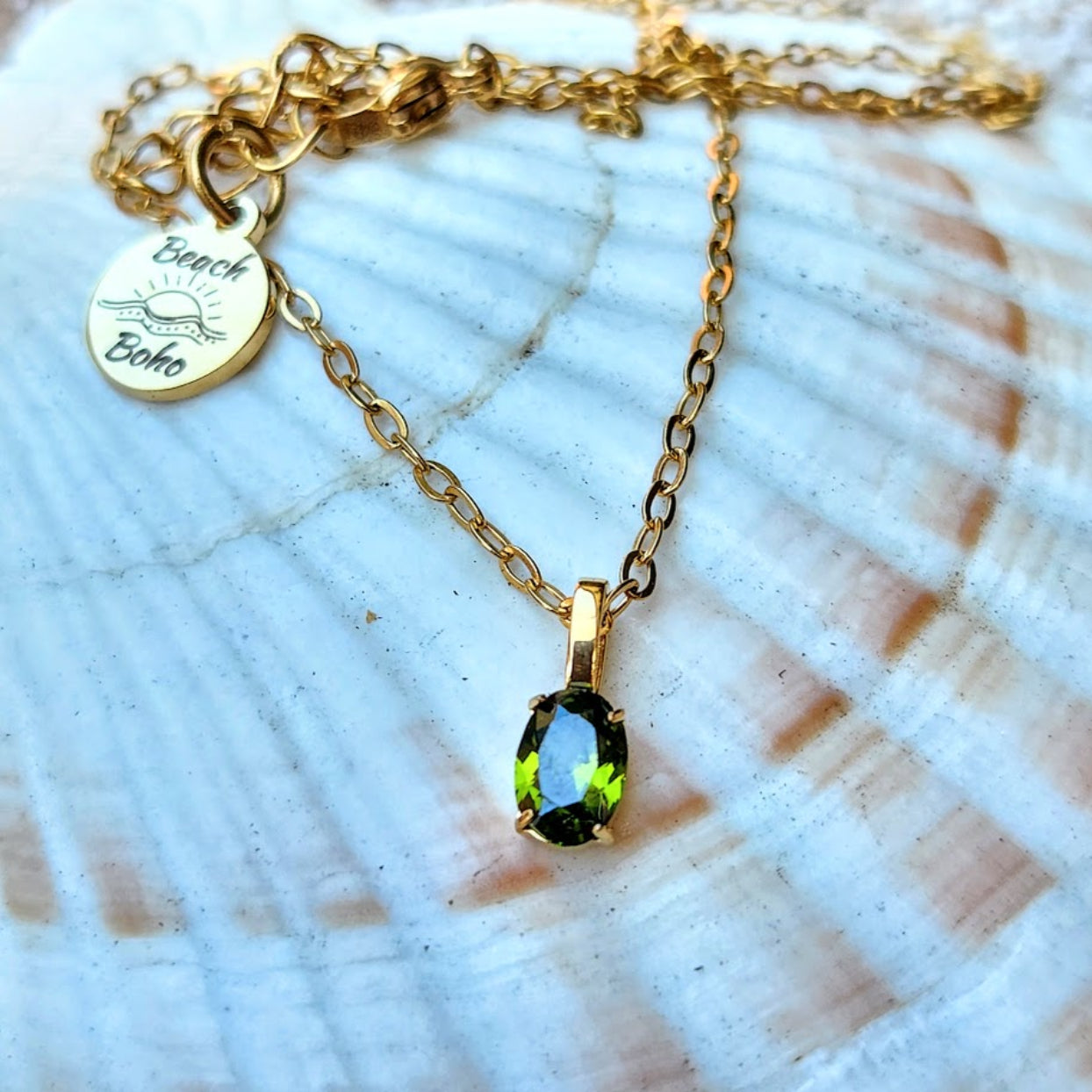 CRYSTAL DROPS - PERIDOT / AQUAMARINE / CLEAR CZ WATERPROOF GOLD NECKLACES