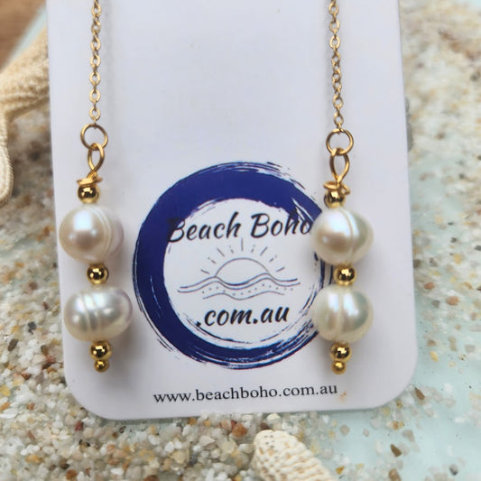 DOUBLE BAROQUE WHITE PEARL GOLD THREAD EARRINGS - Premium earrings from www.beachboho.com.au - Just $50! Shop now at www.beachboho.com.au
