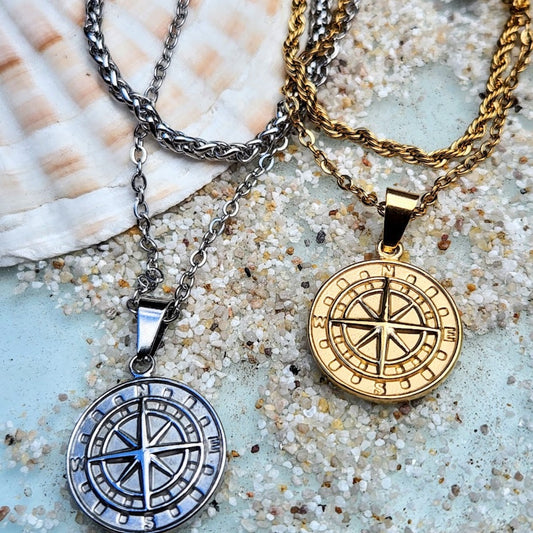 COMPASS  - DOUBLE SILVER OR 18K GOLD WATERPROOF NECKLACE - Premium necklaces from www.beachboho.com.au - Just $75! Shop now at www.beachboho.com.au