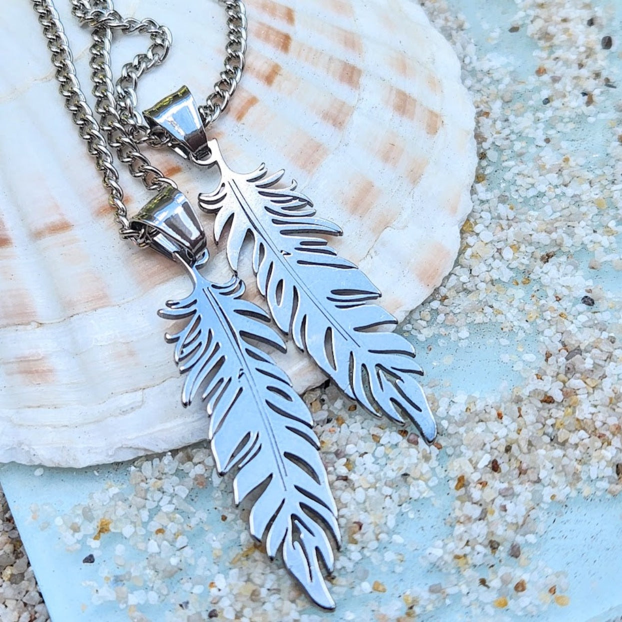 SILVER FEATHER  - MEN'S WATERPROOF NECKLACE - Premium necklaces from www.beachboho.com.au - Just $65! Shop now at www.beachboho.com.au