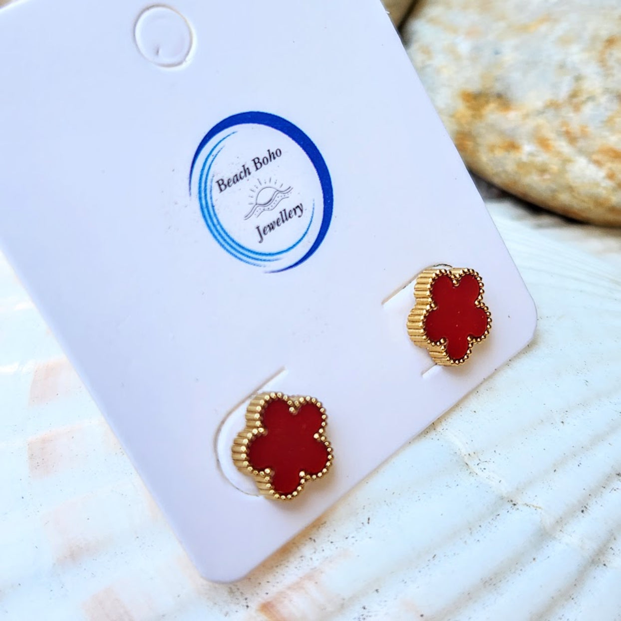 GLASS FLOWERS - RED OR BLACK WATERPROOF STUD EARRINGS