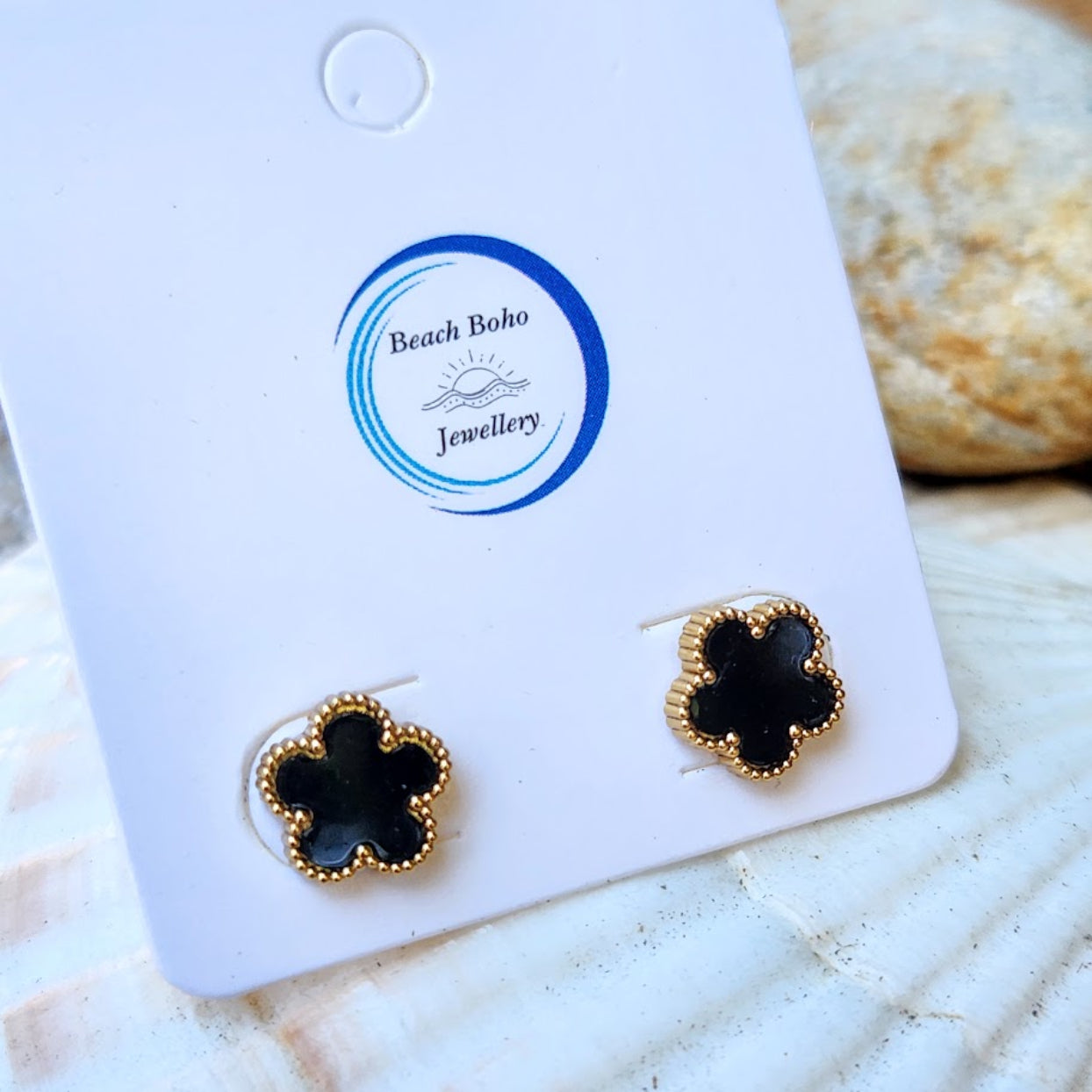 GLASS FLOWERS - RED OR BLACK WATERPROOF STUD EARRINGS