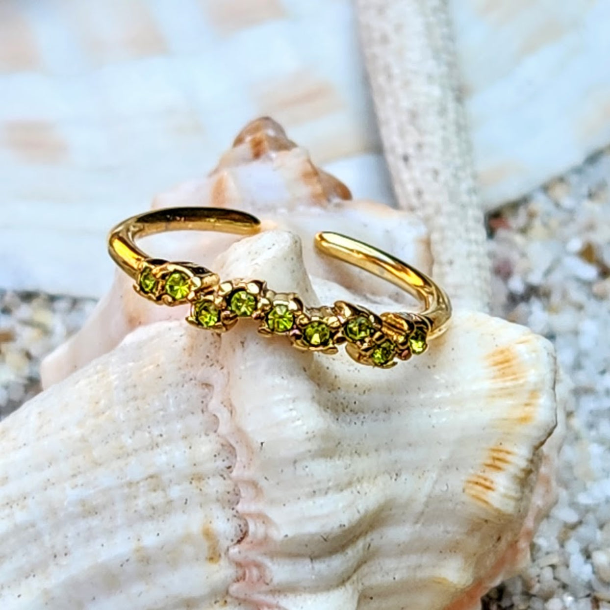 WAVES - PERIDOT / RUBY / SAPPHIRE 18K RINGS - ADJUSTABLE WATERPROOF