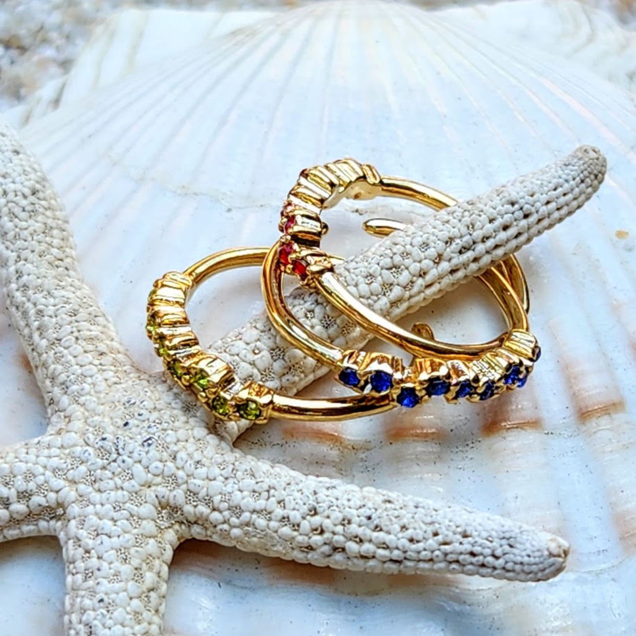 WAVES - PERIDOT / RUBY / SAPPHIRE 18K RINGS - ADJUSTABLE WATERPROOF