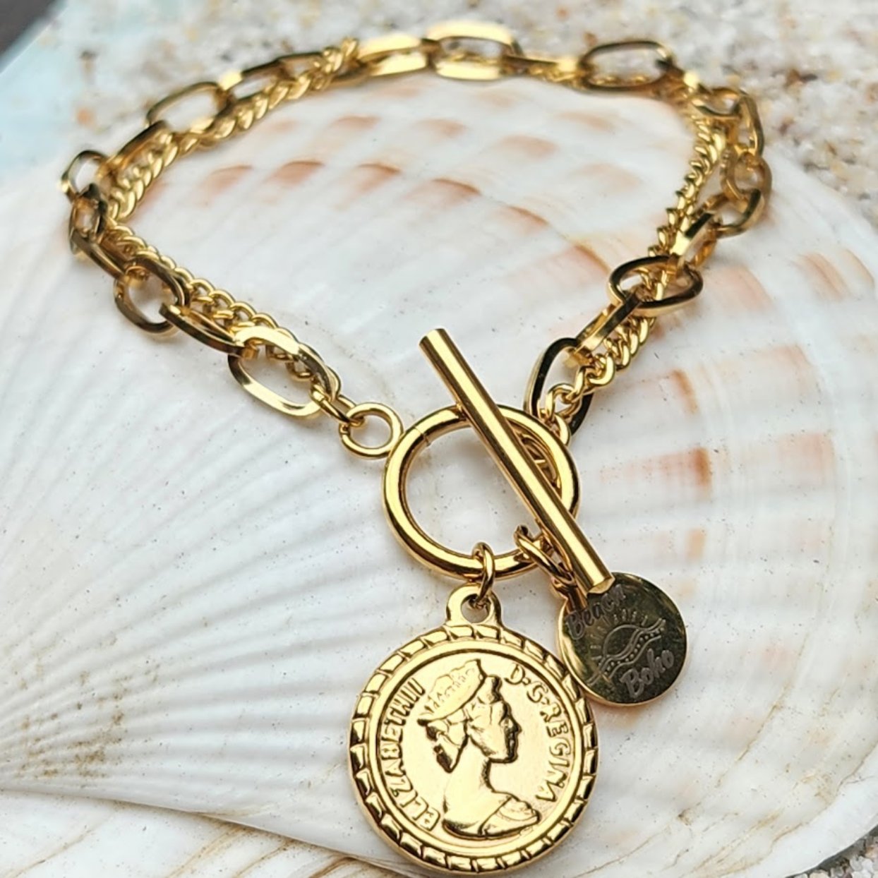 MONNAIE COIN BRACELET & NECKLACE SET - WATERPROOF 18K GOLD