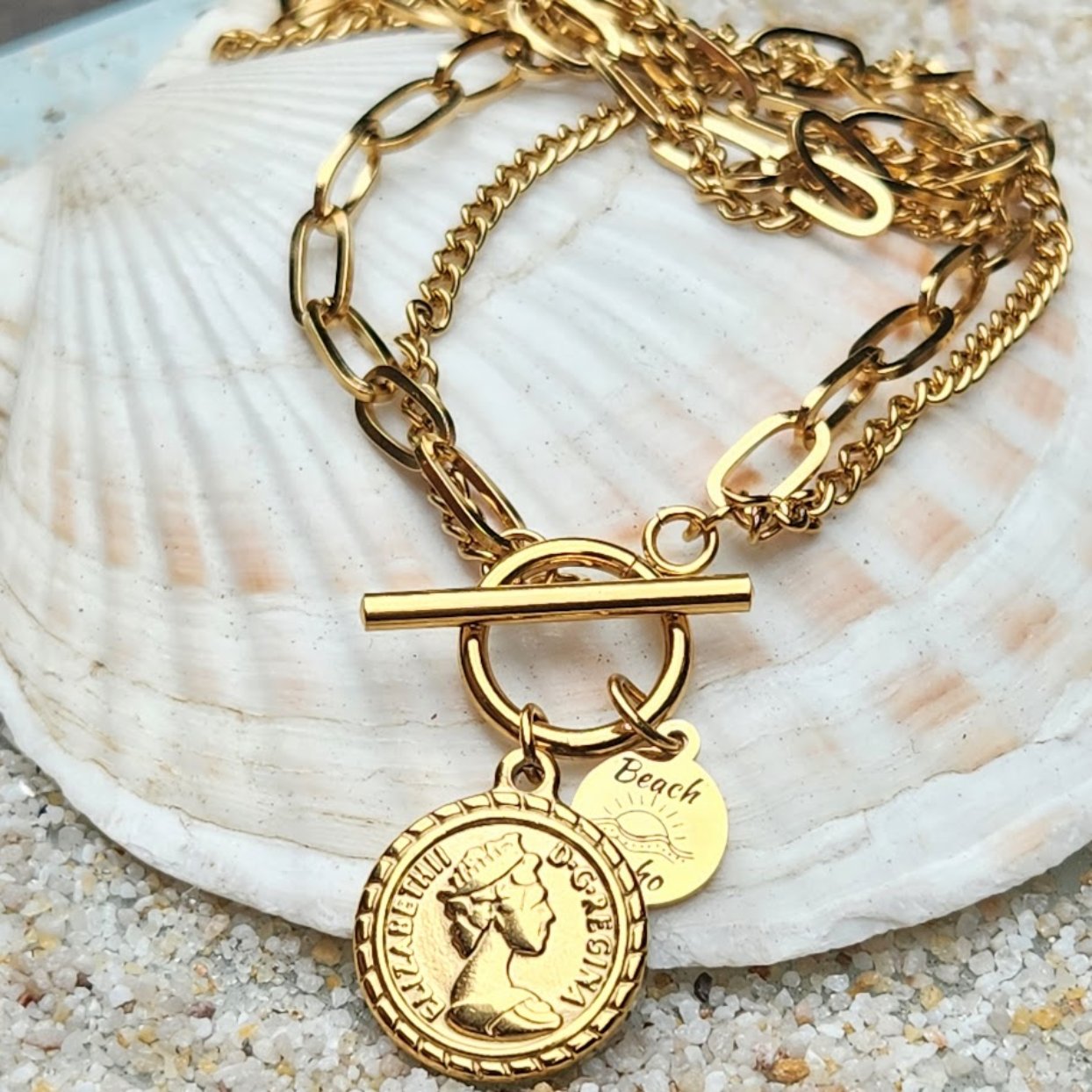 MONNAIE COIN BRACELET & NECKLACE SET - WATERPROOF 18K GOLD