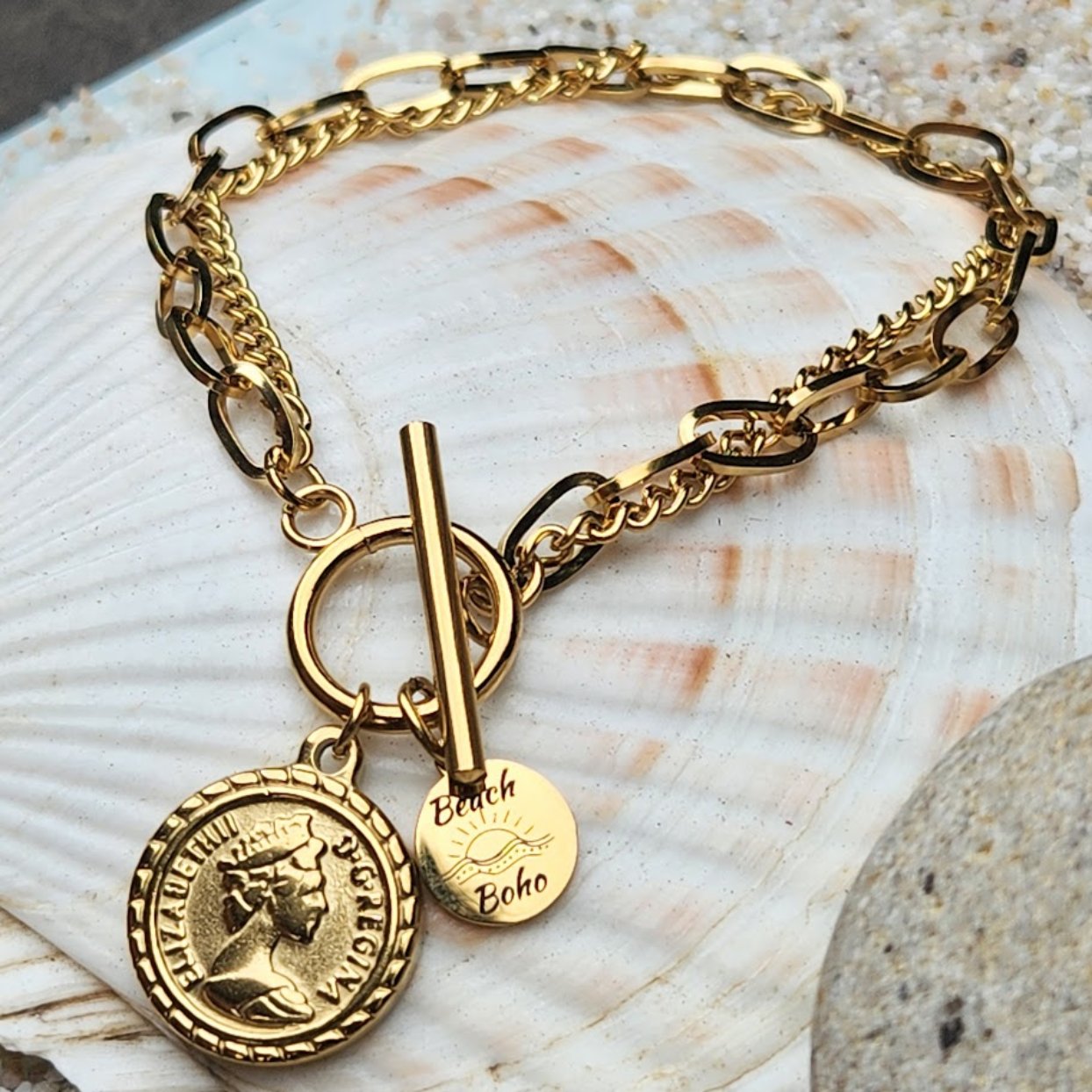 MONNAIE COIN BRACELET & NECKLACE SET - WATERPROOF 18K GOLD