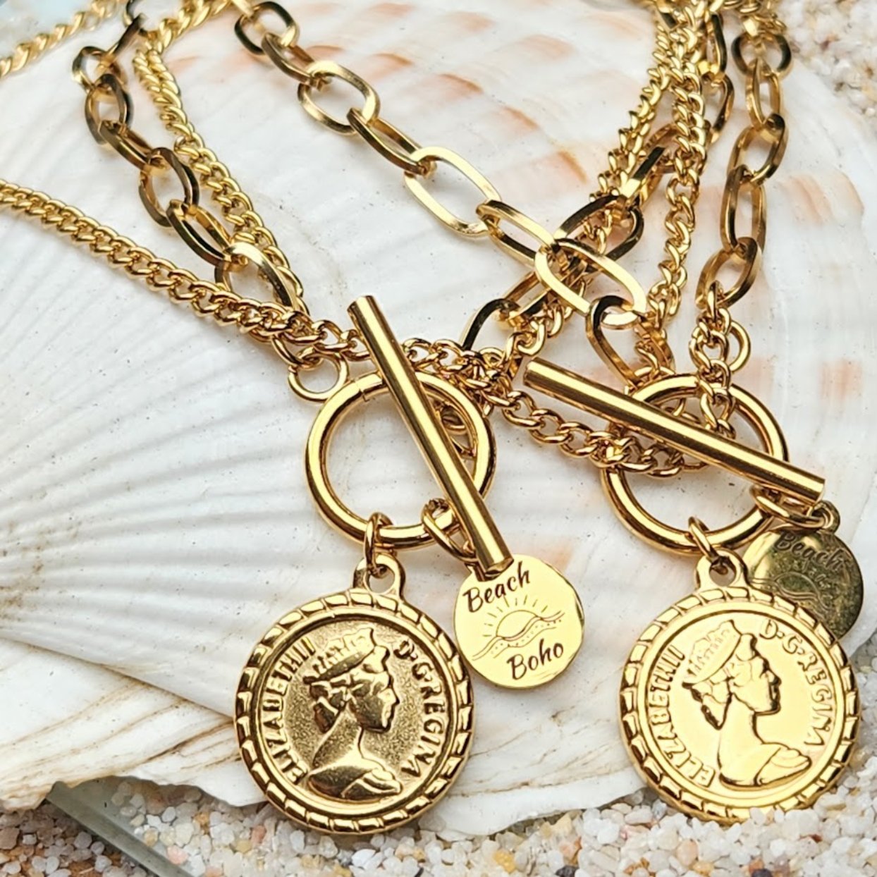 MONNAIE COIN BRACELET & NECKLACE SET - WATERPROOF 18K GOLD