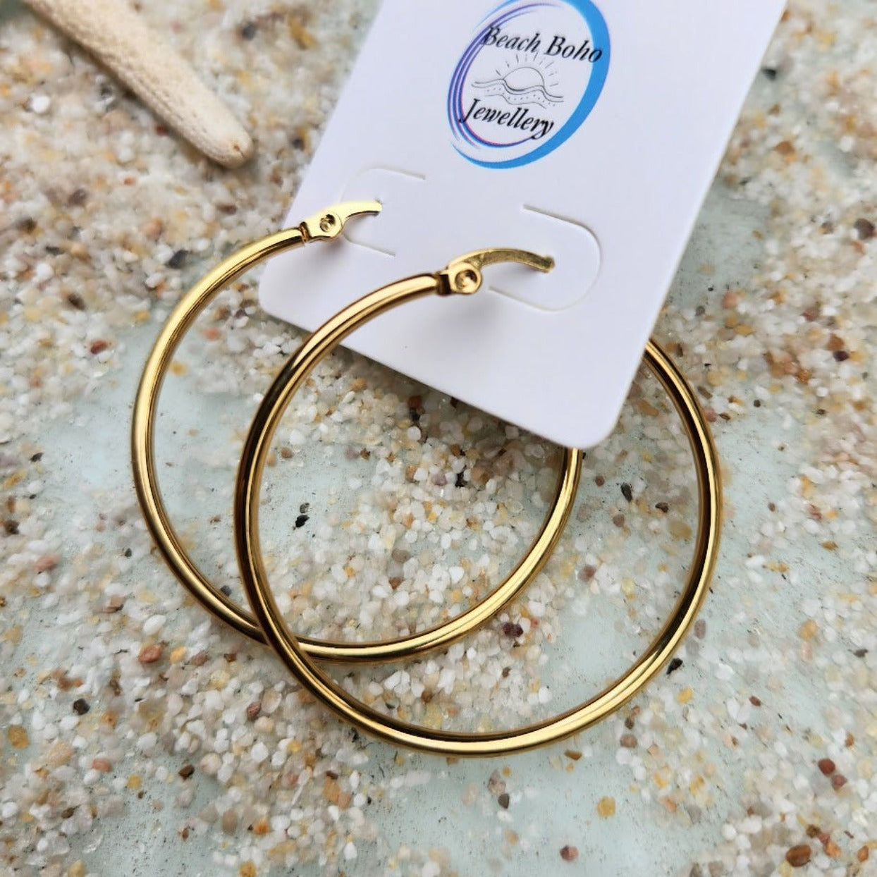 GOLD SILVER WATERPROOF HOOP EARRINGS 30 40 50 60 70 mm