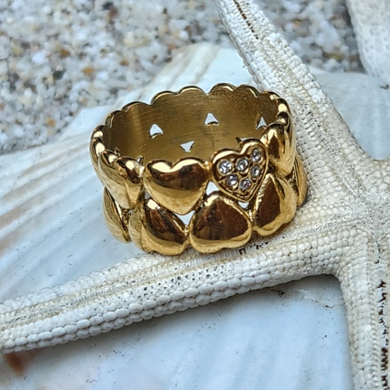 LAYERED HEARTS - WATERPROOF 18K  & SILVER CUBIC ZIRCONIA GOLD RING