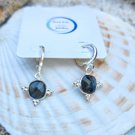 LIGHT & DARK MOONS  -  LABRADORITE OR MOONSTONE 925  HOOK EARRINGS