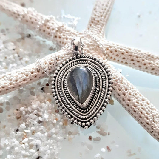 BLUE HUE - CONNECTED / LABRADORITE TEARDROP 925 PENDANT NECKLACE - Premium necklaces from www.beachboho,com.au - Just $75! Shop now at www.beachboho.com.au